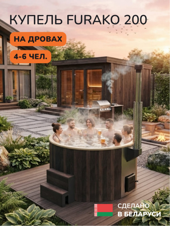 Купель с подогревом на дровах Scandinaf Furako 200CBY, 4-6 чел., коричневый, бежевый, подсветка
