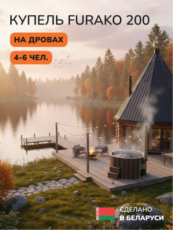 Купель с подогревом на дровах Scandinaf Furako 200BG, 4-6 чел., коричневый, серый, подсветка