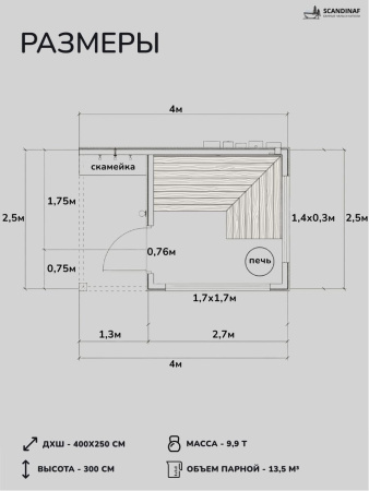 Уличная баня, уличная сауна Scandinaf Glow, 4x2,5м, до 6 чел., чёрный