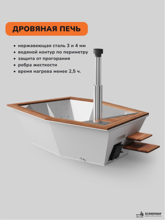 Купель на дровах SCANDINAF Icon 350W, 4-6 чел., белый, подсветка