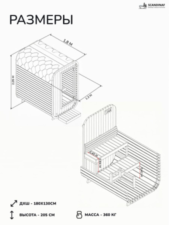 Баня-бочка, уличная баня, уличная сауна Scandinaf Base, 1,8x1,3м, 1-2 чел.