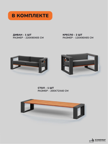 Комплект мебели для террасы, темно-серый