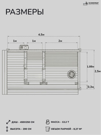 Уличная баня, уличная сауна Scandinaf Terra, 4,5х2,5м, 4-6 чел., чёрный