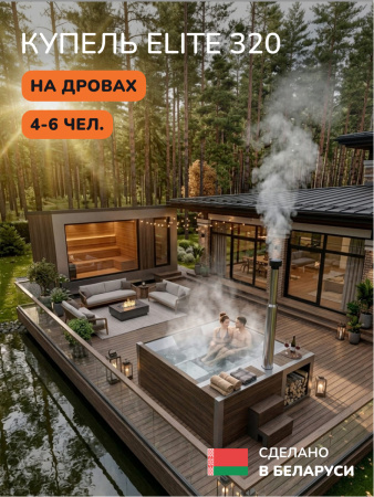 Купель с подогревом на дровах Scandinaf Elite 320, 4-6 чел., AISI 304, коричневый, аэромассаж, подсветка